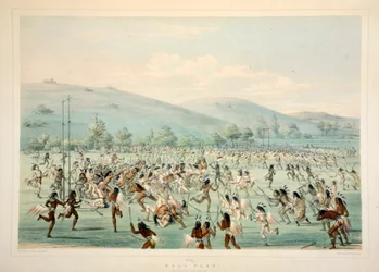 Bollspel, pub. 1845 färglitografi.