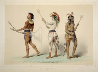 Ball Players, från Catlins North American Indian Portfolio. Jaktscener och nöjen i Rocky Mountains and Prairies of America, pub. 1845