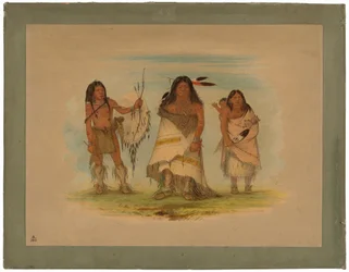 Comanche-hövding, hans fru och en krigare
