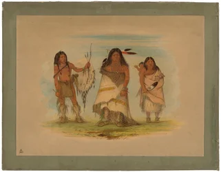 Comanche Chief, His Wife and a Warrior, 1861 (olja på kort monterad på kartong)