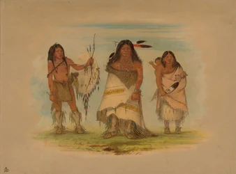 Comanche-hövding, hans fru och en krigare, 1861.