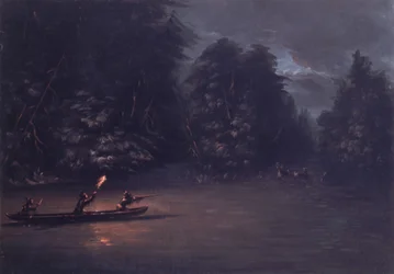 Rådjursjakt med fackelljus i barkkanoter, 1846-1848.