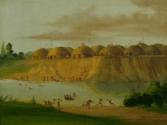 Hidatsa Village, jordtäckta loger, vid Knife River, 1810 miles ovanför St.