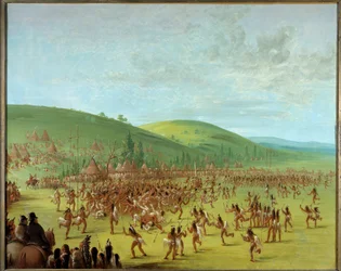 Indians of America: "" Game of balls among the Indians"" Målning av George Catlin (1794-1872) 1835 Blerancourt, Musee Franco American - Native Americans Ball Play. Målning av George Catlin (1794-1872)