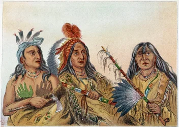Indians of America: Porträtt av Sioux-hövdingar vars rivalitet var konstant. Illustration av George Catlin (1794-1872)