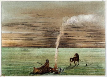 Indians of America: Catlin målad av sig själv med sin häst Charley. Illustration av George Catlin (1794-1872)