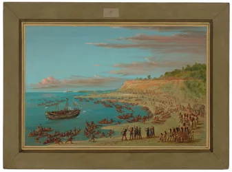 Griffin seglar in i hamnen vid Mackinaw. 27 augusti 1679