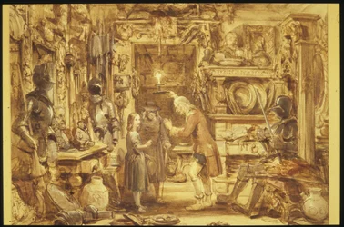 The Old Curiosity Shop Little Nells Home Interiör av Old Curiosity Shop, 1840 (wc på papper)