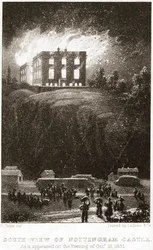 Nottingham Castle i brand, sett från söder, 1831
