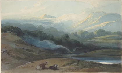 Vilande boskap i ett bergslandskap, Bengalen