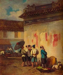 Coolies Reading a Proclamation, Macao, c1840