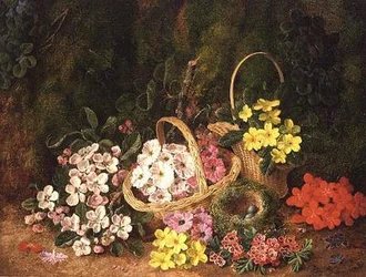 Vårblommor i korgar