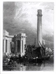 The Shot Tower och Waterloo Bridge, graverade av G. Cooke