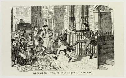 December - "The Winter of Our Discontent" från George Cruikshanks ståletsningar till The Comic Almanacks: 1835-1853