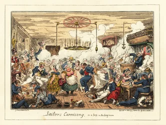 Engelska sjömän som dricker och dansar på en pub, Napoleontiden, 1829 (litografi)