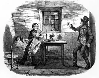 Hem i skuggan, illustration ur ”Temperance Placards: Home in Shadow, nummer 4” av William Tweedie, tryckt och tillverkad av Johnston, 1852