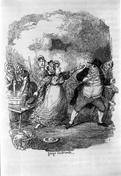 Illustration för "" Oliver Twist"" (Olivier) av Charles Dickens (1812-1870), av George Cruikshank (1792-1878).