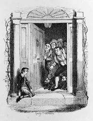 Illustration för "" Oliver Twist"" (Olivier) av Charles Dickens (1812-1870), av George Cruikshank (1792-1878).