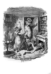 Illustration för "" Oliver Twist"" (Olivier) av Charles Dickens (1812-1870), av George Cruikshank (1792-1878).