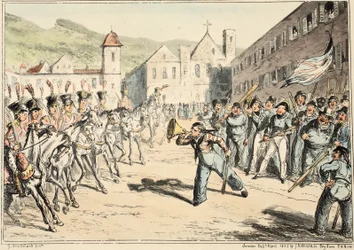 Jacks Trump of Defiance, från Greenwich Hospital, en serie sjöskisser, beskrivande av ett liv som en man-of-wars-man, pub. 1826 (handfärgad gravyr)
