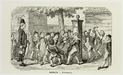 Mars - Showery från George Cruikshanks ståletsningar till The Comic Almanacks: 1835-1853