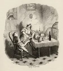 Mr Claypole som han såg ut när hans herre var ute, från "The Adventures of Oliver Twist" av Charles Dickens (1812-70) 1838, publicerad av Chapman und Hall, 1901