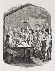 Partridges Faux Pas med zigenaren, från "Tom Jones, historien om en fyndling", graverad av konstnären, illustration från "The Works of Henry Fielding", pub. av Henry G. Bohn, 1853