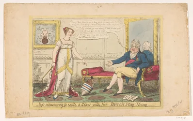 Prinsessan Charlotte lekte med sin holländska snurra, 1814 Fröken strävar efter att väcka en Glow med sin holländska leksak (titel på objekt)