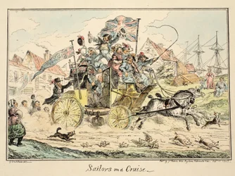 Sailors on a Cruise, från Greenwich Hospital, en serie sjöskisser, beskrivande av ett liv som en man-of-wars man, pub. 1826 (handfärgad gravyr)
