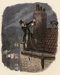 Sikes, följt av sin hund, försöker fly - Sista chansen - Illustration för "" Oliver Twist"" (Olivier) (The Adventures of Oliver Twist) av Charles Dickens (1812-1870), av George Cruikshank (1792-1878) .