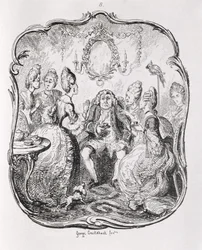 Squire Western och hans Lady Cousins, från "Tom Jones, historien om en Foundling", graverad av konstnären, illustration från "The Works of Henry Fielding", pub. av Henry G. Bohn, 1853