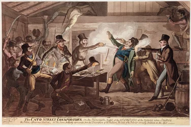The Cato Street Conspirators, pub. av G. Humphrey, 9 mars 1820 (färgad litho)
