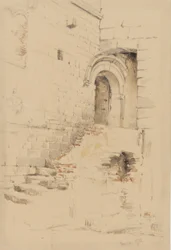 På en innergård i anslutning till S. Siro, San Remo, januari 1878 (penna & wc på papper)