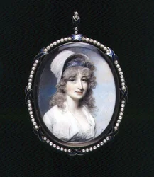 Porträttminiatyr av Mrs Lindsay (?) c.1790 (akvarell på elfenben)
