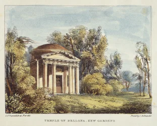 Temple of Bellona, Kew Gardens, plåt 24 från Kew Gardens: A Series of Twenty-Four Drawings on Stone, graverad av Charles Hullmandel (1789-1850) publicerad 1820 (handfärgad lito)