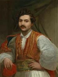Porträtt av Nicolas Ionides (1815-1873), i halvfigur, i grekisk dräkt