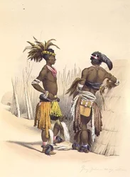 Umbambu och Umpengulu, unga zulus i dansdräkt, skylt 15 från 