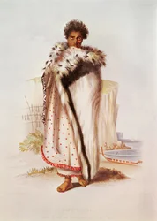 Rangitakina, en chef för Bay of Plenty på östkusten, illustration från Nya Zeeland Illustrerad, graverad av W. Hawkins, ca 1845
