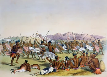 "Zulu jaktdans nära Engooibergen", 1849