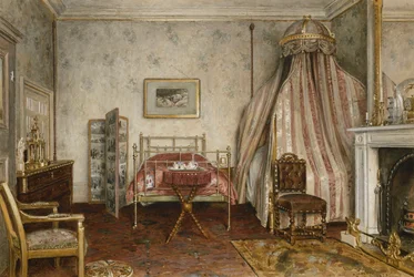 Utsikt över sovrummet där Napoleon III dog, Camden Place, Chislehurst, Kent, 1873