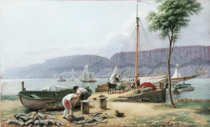 Eftermiddag - Hastings landningsplats. Palisade Rocks i skugga, New York, ca 1836