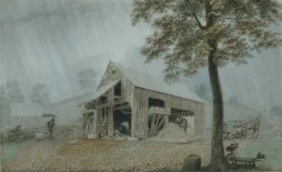 Regnstorm, Cider Mill i Redding, Connecticut, ca 1840 (akvarell och gouache på vitt vävt papper)