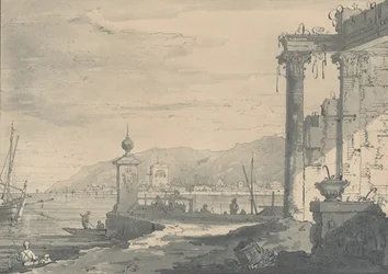 En kustscen med en klassisk ruin till höger, 1811.
