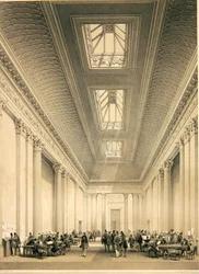 Interiör av Hall of Commerce, Threadneedle Street, London, ca 1850 (litho)