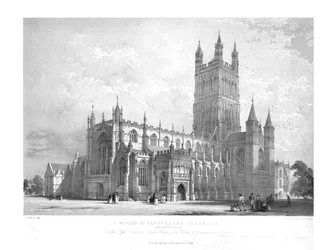 S.W. Utsikt över Gloucester Cathedral, c1842.