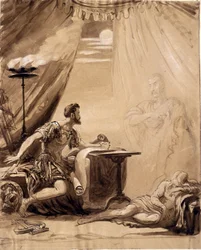 Scen ur Shakespeares "Julius Caesar": The Ghost of Caesar Appears to Brutus, ca 1871 (lavering på papper)