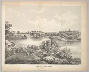 Utsikt i Central Park med Balcony Bridge och Oak Bridge Valentines Manual, 1861.