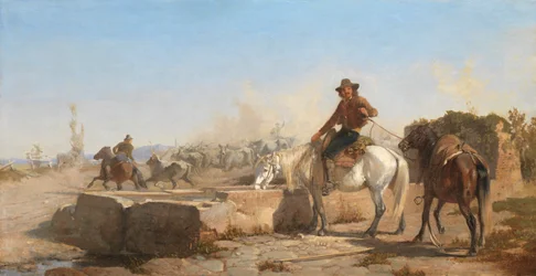 En buttero som vattnar sin häst i det romerska området, 1853