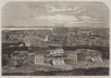 Fågelvy över staden Washington, med Capitolium i förgrunden