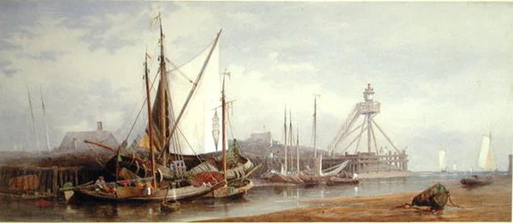 Dutch Fishing Harbor (akvarell på papper)